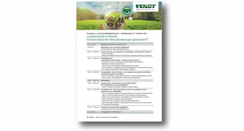 Das Programm des Fendt Nachhaltigkeitsforum ist aufgelistet