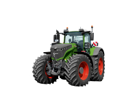 Ein grüner Fendt Radtraktor mit roten Felgen