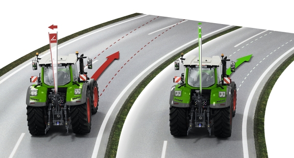 Grafik, auf der links ein Traktor ohne FSC und rechts ein Traktor mit FSC abgebildet sind.