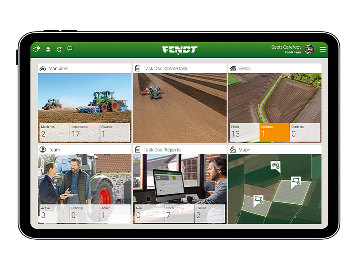 Tablet Frontansicht mit der Bedienoberfläche zu FendtONE offboard