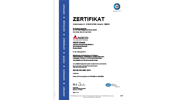 Image of the certificate for the Certified Quality Management System