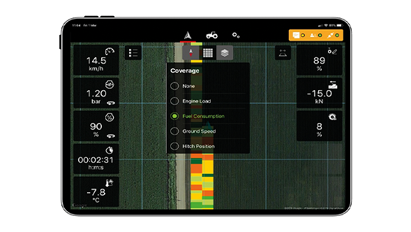 Visualização do tablet com o Fendt Smart Connect