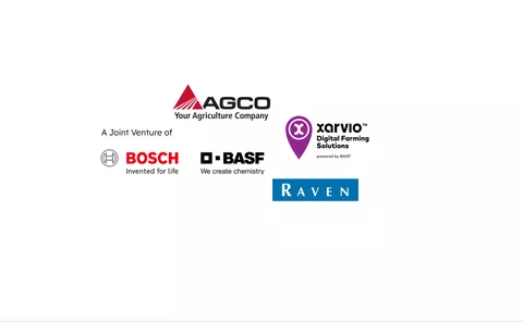 Logos von "AGCO", "Xarvio", "Raven" , "Bosch" und "BASF"