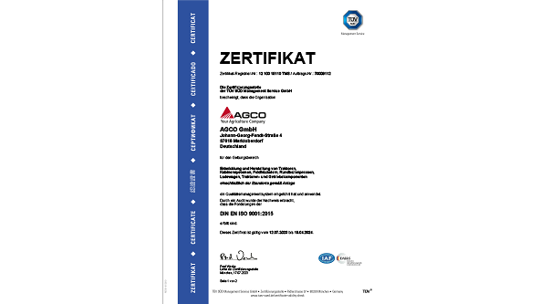 Zertifikat Qualitätsmanagement-System nach DIN•EN•ISO 9001
