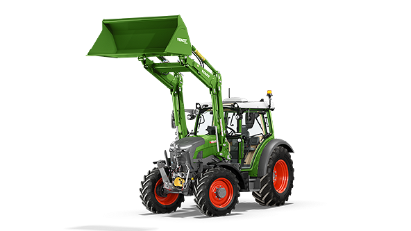 Freigestelltes Bild eines Fendt e100 Vario mit Cargo 3X65 Frontlader