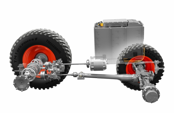 CGI Darstellung von Elektromotor und Vario Getriebe des Fendt e100 Vario