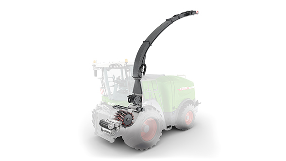 Computeranimierte Darstellung des Crop Flow 2.0 Systems auf einem Fendt Katana.