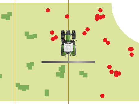 Grafische Darstellung von Fendt Variable Rate Control mit Spot Spraying