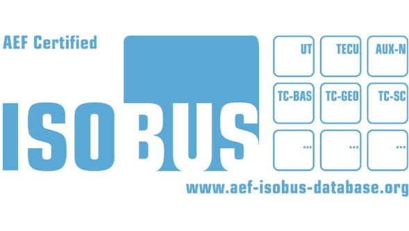 Logo for AEF Certified ISOBUS i blå og hvid