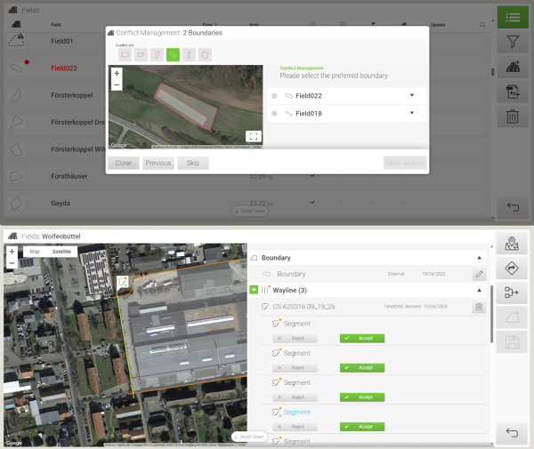 Vue de FendtONE pour sauvegarder directement les données utilisées sur le terrain