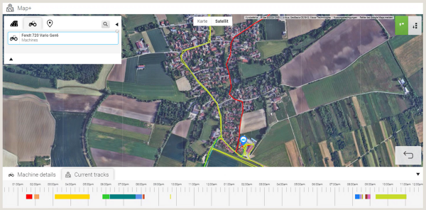 Vue de la carte vers Karte+ pour visualiser les données de la machine et de la position