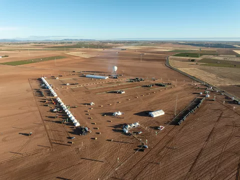 drone image shows the Fendtgüinos area with tentsin Spain 2024