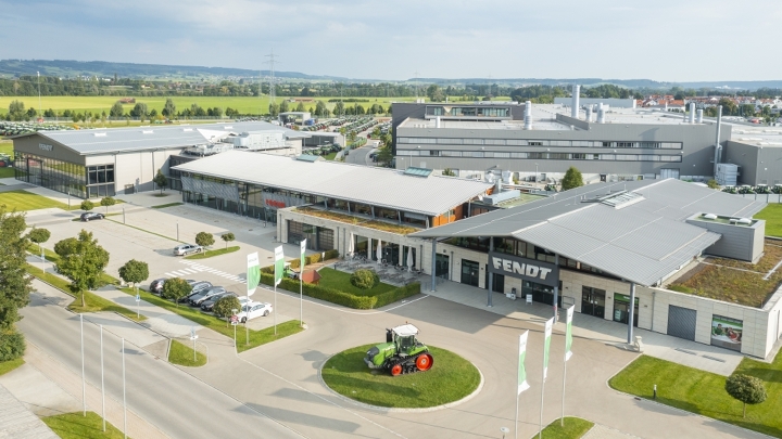 Drone shot of the Fendt Forum in Marktoberdorf