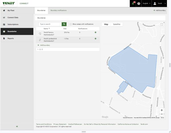 Section with map view and the message on machine movements