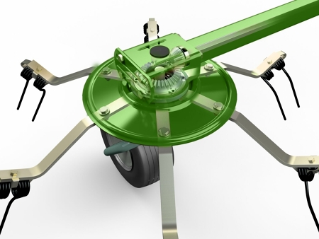 CGI of a green Fendt Twister rotor head on a white background