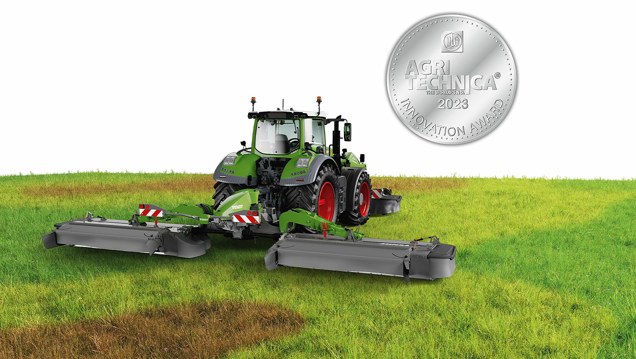 „Fendt“ traktorius pievoje su „Fendt Slicer“ šienavimo deriniu ir „Innovation Award AGRITECHNICA” sidabro medaliu