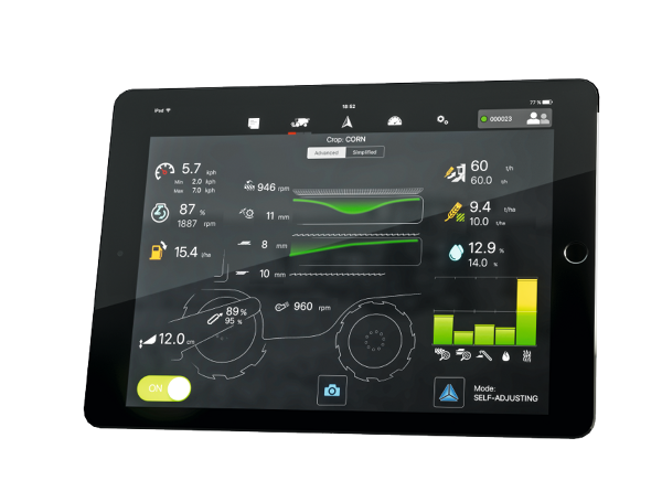 planšete ar ekrānu Fendt IDEAL kombaina iestatījumiem, izmantojot IDEALharvest