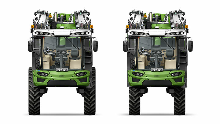 Fendt Rogator 600 priekšējais skats ar 120 cm lielu darba augstumu augstiem kultūraugiem