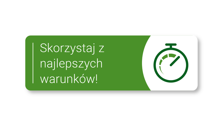 Zielony baner z symbolem stopera i tekstem „Opłaca się być szybszym!