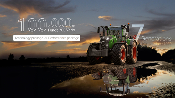 Fendt 700 Vario Gen7 na drodze przed malowniczym niebem o zachodzie słońca