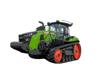 A green Fendt tracked tractor with red rims