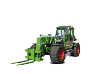 A green Fendt telescopic handler with red rims