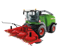 A large Fendt forage harvester in Fendt Nature Green with red grille