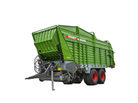 A green Fendt Tigo forage wagon in slightly lateral view