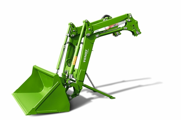 Green Fendt Cargo front loader on a white background.