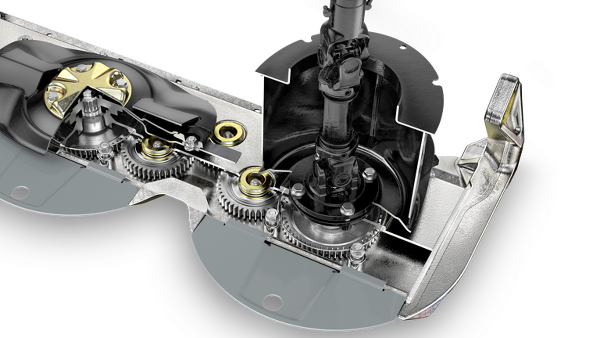 Graphic representation of a cutterbar with a view of the inside of the directly driven