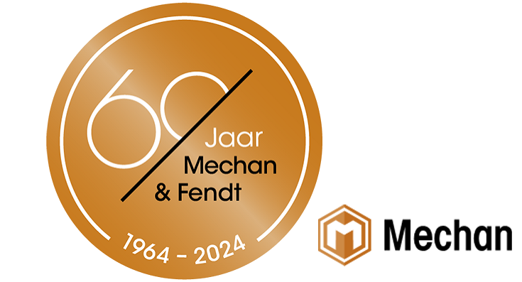 round logo for 60 years of Mechan & Fendt including the Mechan logo at the bottom right