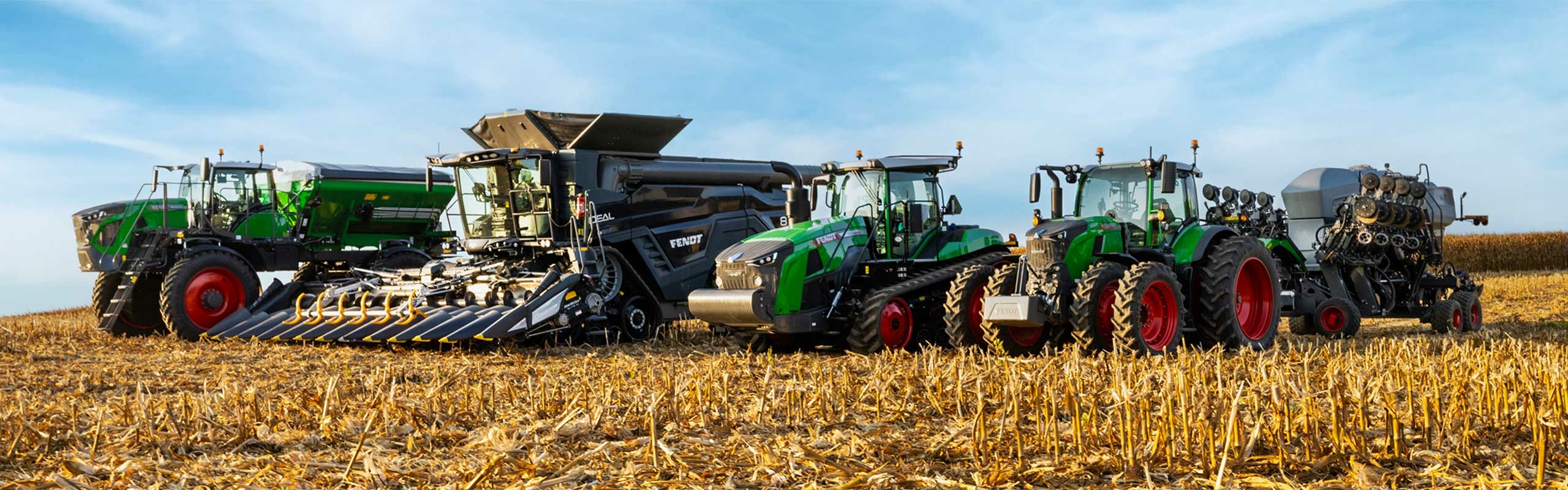 Four Fendt Machines in Corn Field